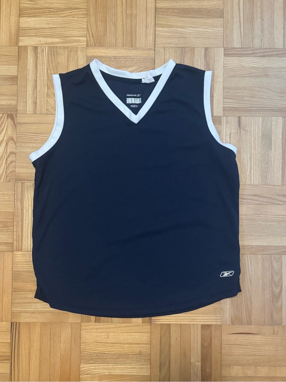 Reebok Navy V-Neck Athletic Tank with White Trim